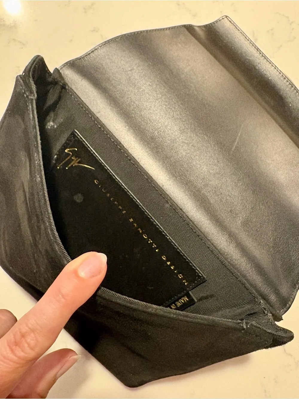 Black suede evening clutch